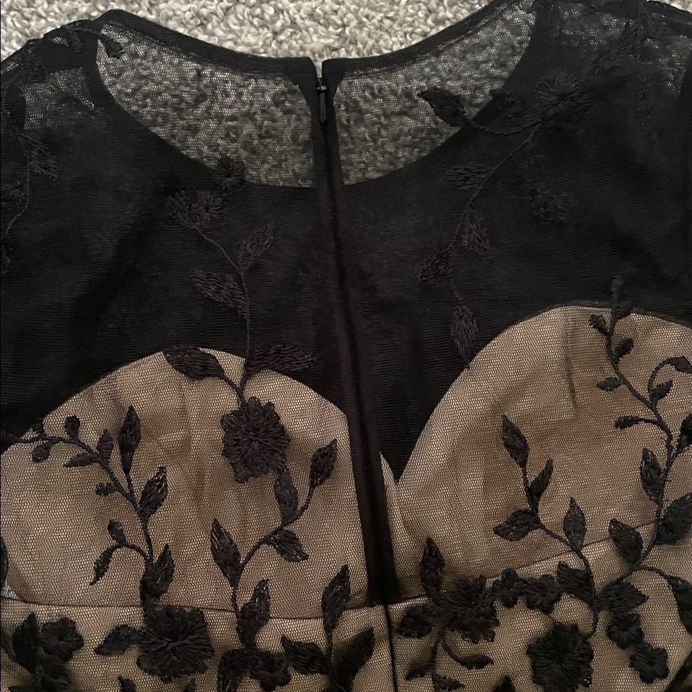 Oleg Cassini Embroidered Lace Tea Length Dress - Picture 7 of 12